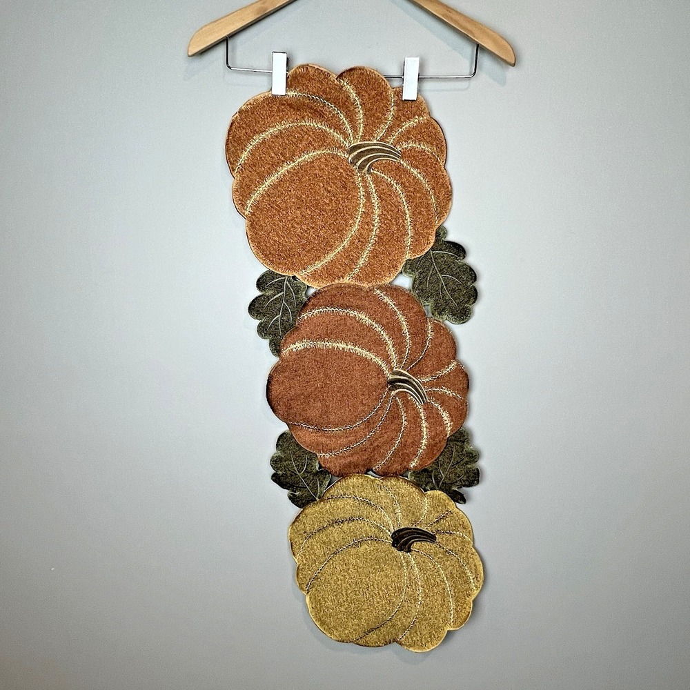 Rachel  Ashwell Pumpkin Table Runner Autumn Harvest Orange Metallic 14 x 36"